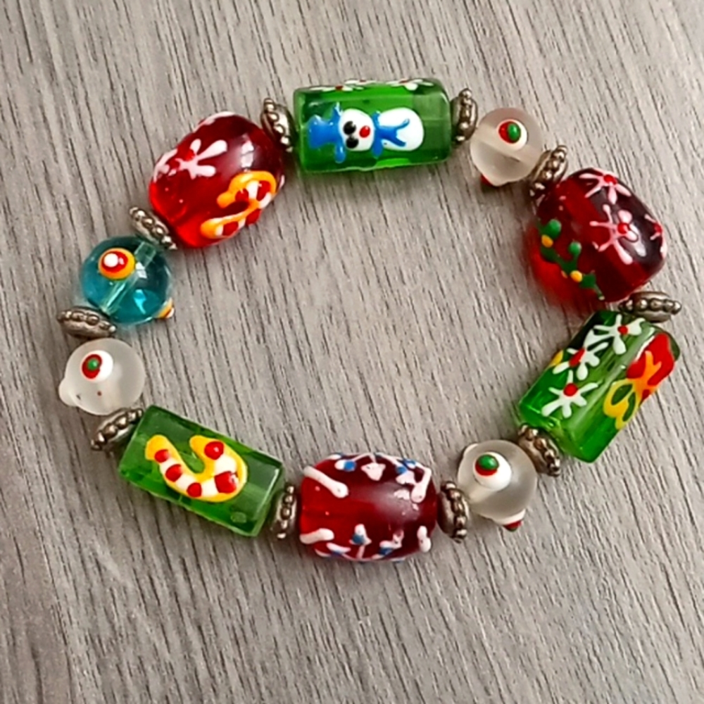 Vintage Milifiori Beaded Glass Italian Bracelet (Holiday)